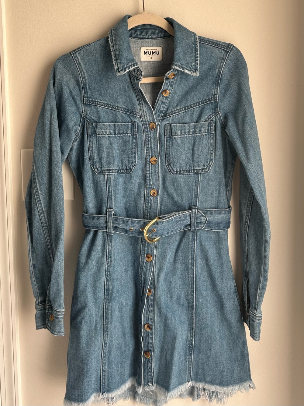 Mumu Denim Shirt Dress with Belt - Light Blue